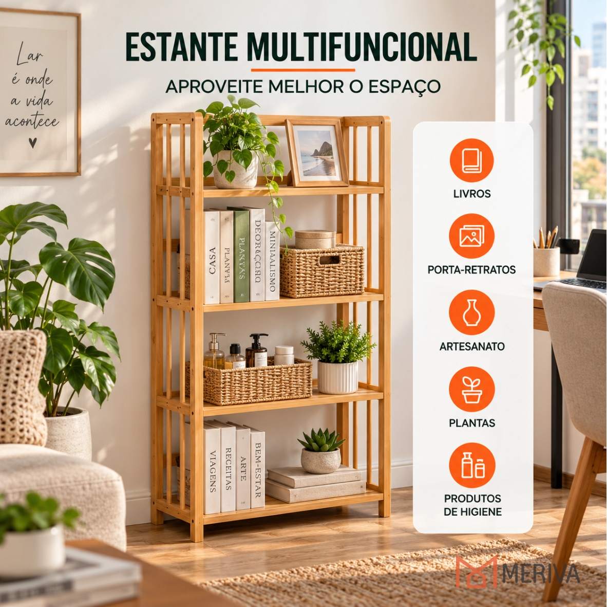 Estante Organizadora de Madeira 5 em 1 + BRINDE: Cabideiro de Bambu Moderno - COMPRE 1 LEVE 2