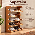 Sapateira Organizadora de Bambu 3/5/6 Andares + BRINDE: Mesa Lateral Redonda - COMPRE 1 LEVE 2