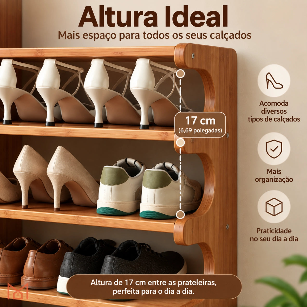 Sapateira Organizadora de Bambu 3/5/6 Andares + BRINDE: Mesa Lateral Redonda - COMPRE 1 LEVE 2