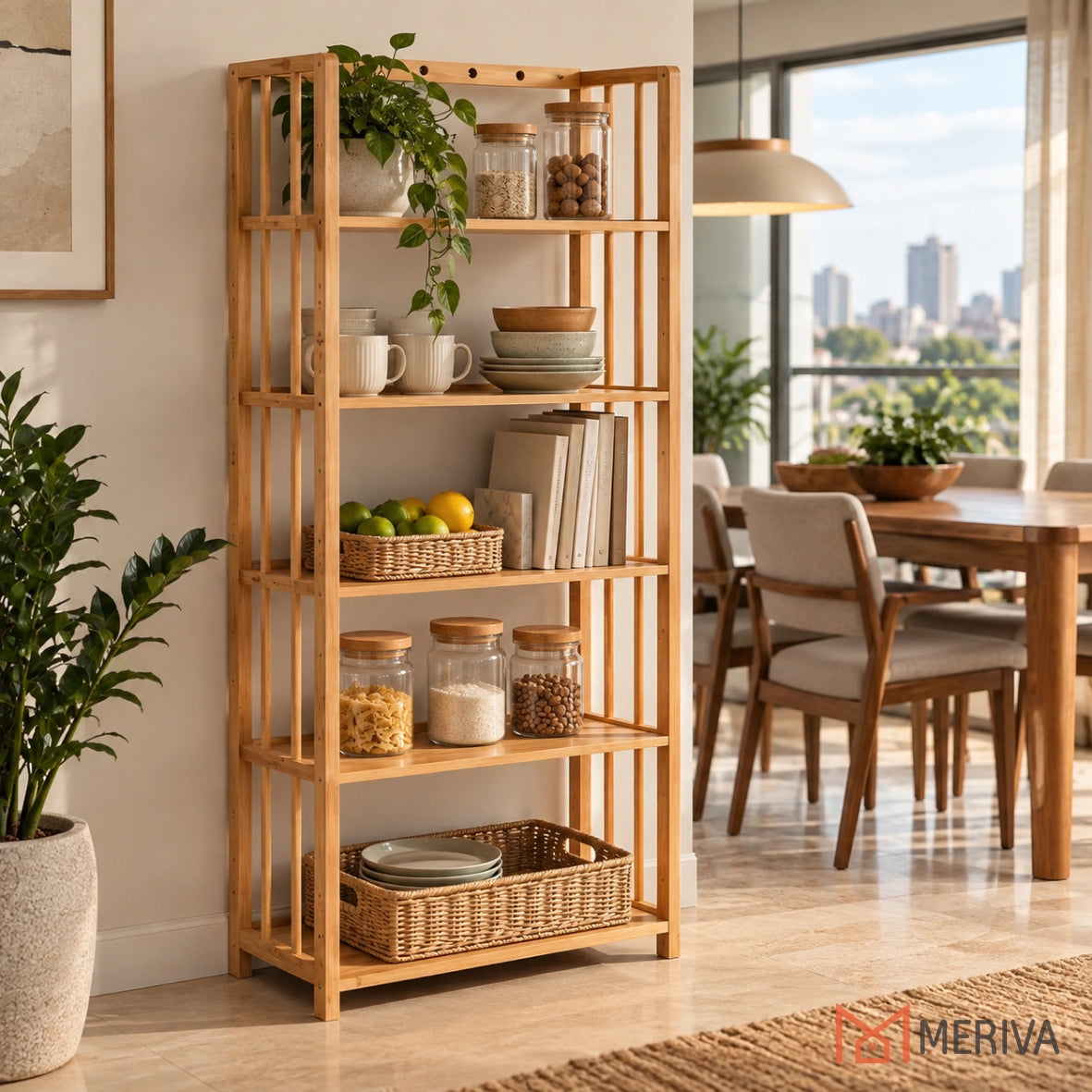 Estante Organizadora de Madeira 5 em 1 + BRINDE: Cabideiro de Bambu Moderno - COMPRE 1 LEVE 2