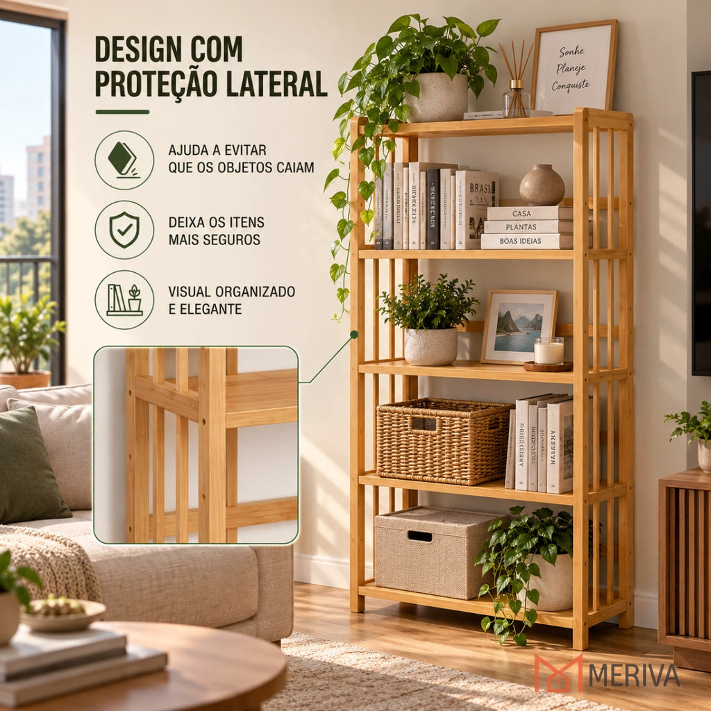 Estante Organizadora de Madeira 5 em 1 + BRINDE: Cabideiro de Bambu Moderno - COMPRE 1 LEVE 2