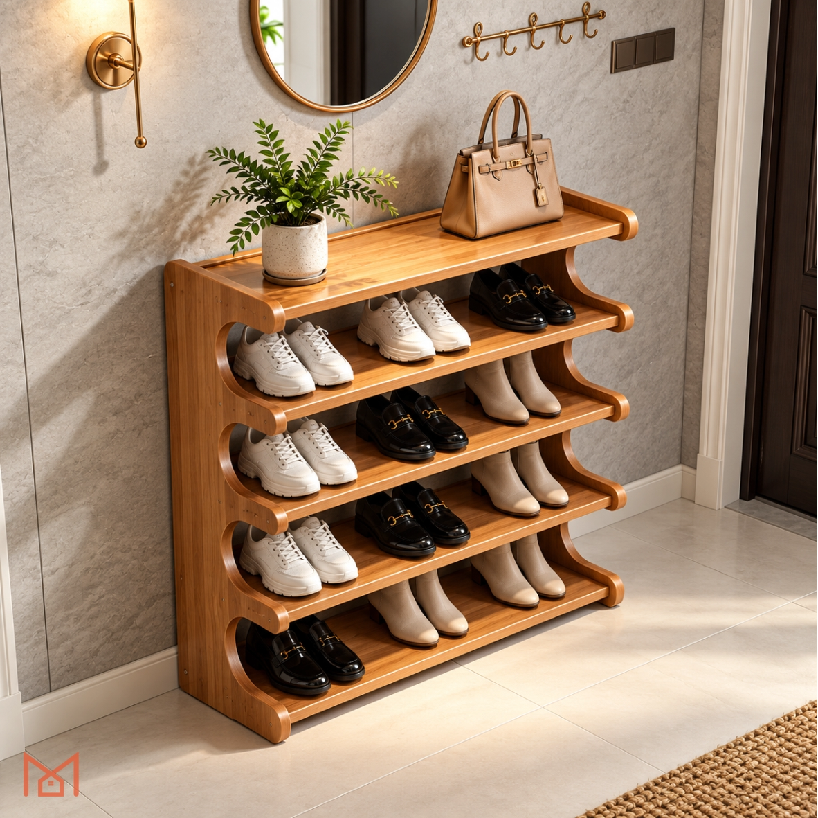 Sapateira Organizadora de Bambu 3/5/6 Andares + BRINDE: Mesa Lateral Redonda - COMPRE 1 LEVE 2