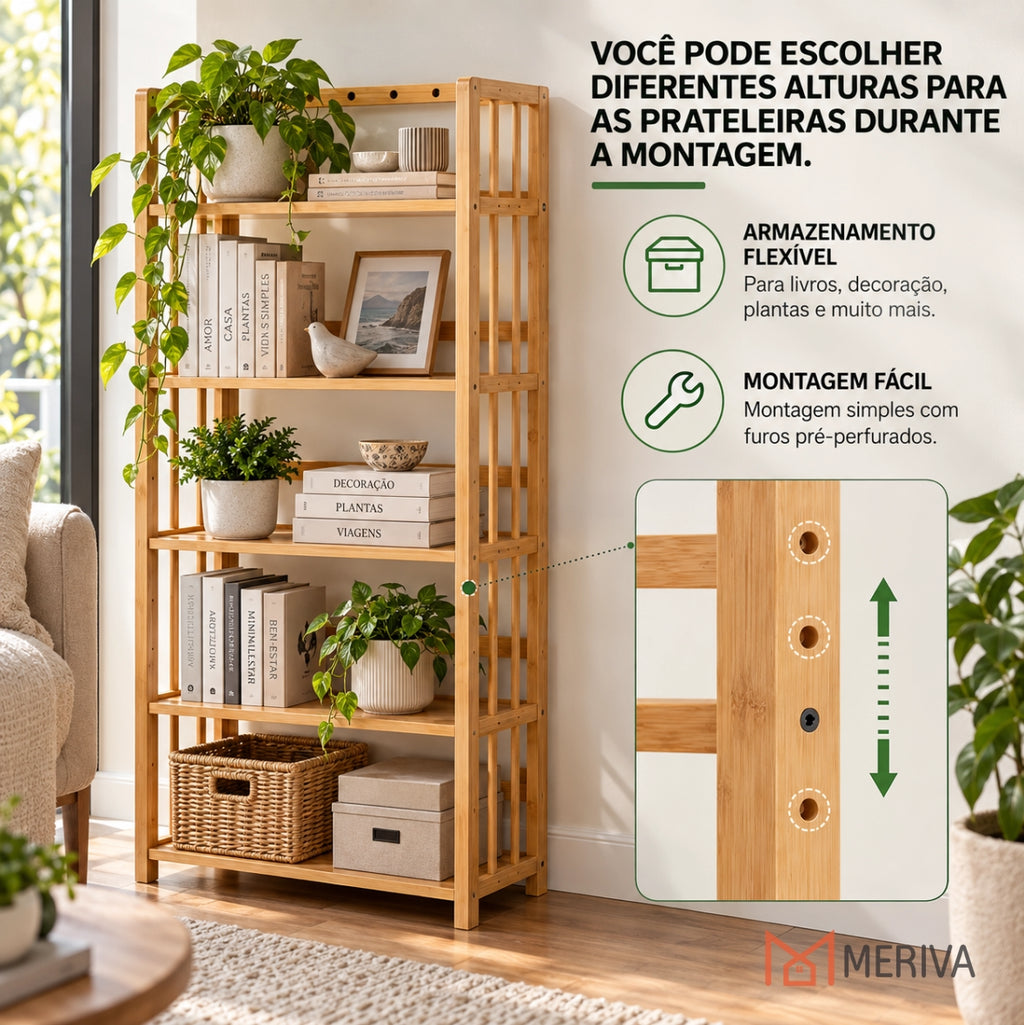 Estante Organizadora de Madeira 5 em 1 + BRINDE: Cabideiro de Bambu Moderno - COMPRE 1 LEVE 2