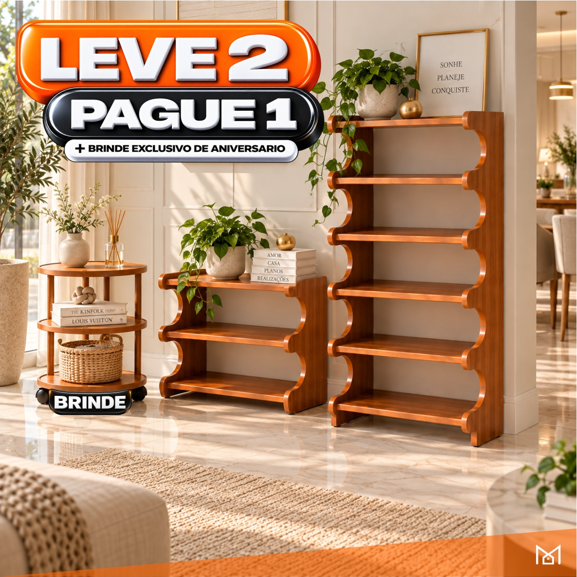 Sapateira Organizadora de Bambu 3/5/6 Andares + BRINDE: Mesa Lateral Redonda - COMPRE 1 LEVE 2